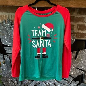 NWOT Long Raglan Sleeve (Red) Body (Green) Team Santa Christmas Tee Size Small